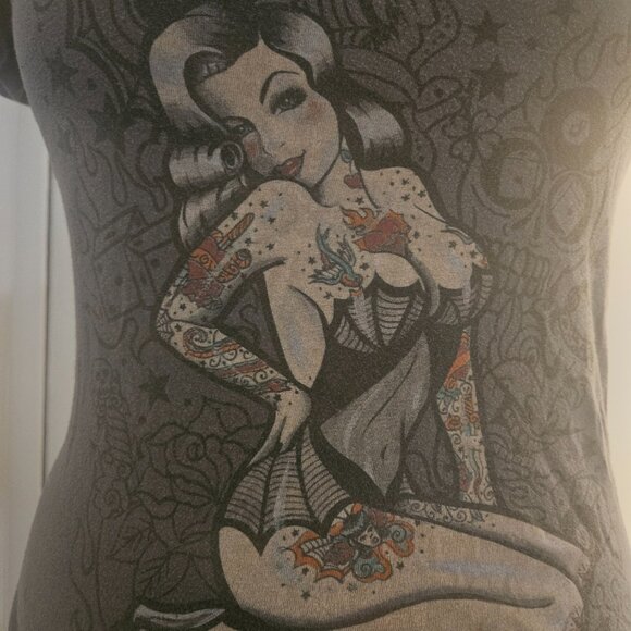 Sourpuss Brand V-neck Rockabilly Graphic Tee, Sz M - Picture 3 of 4
